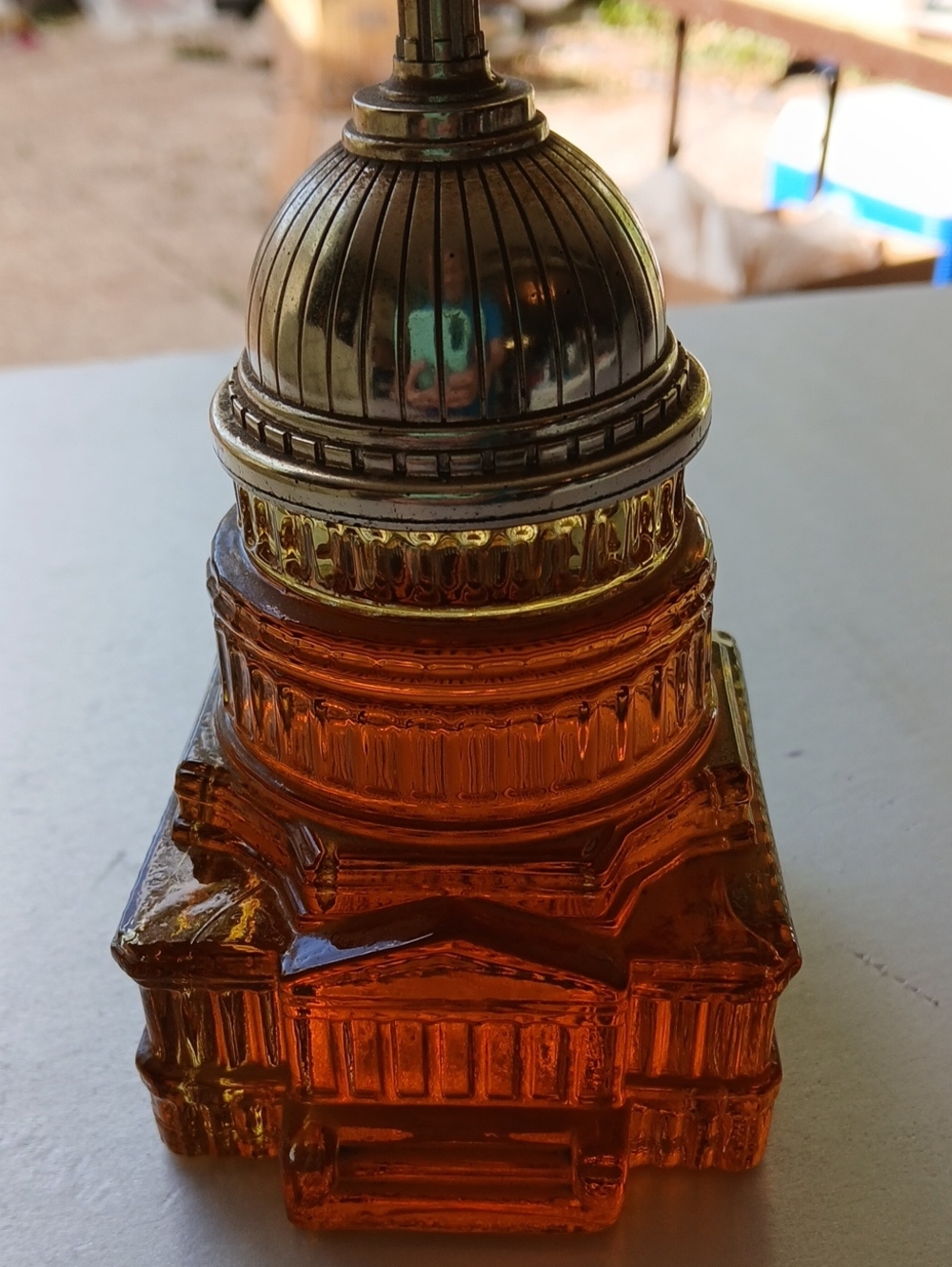 Avon Amber Glass Capitol Shaving Mug with Silver-Tone Lid